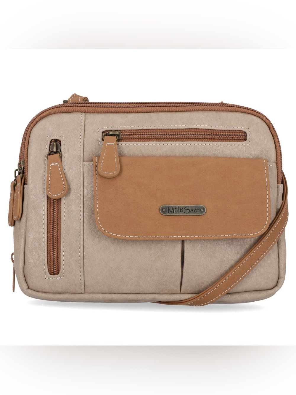 MultiSac Crossbody Bag Tan Beige Faux Leather Utility Shoulder Bag Minimalist